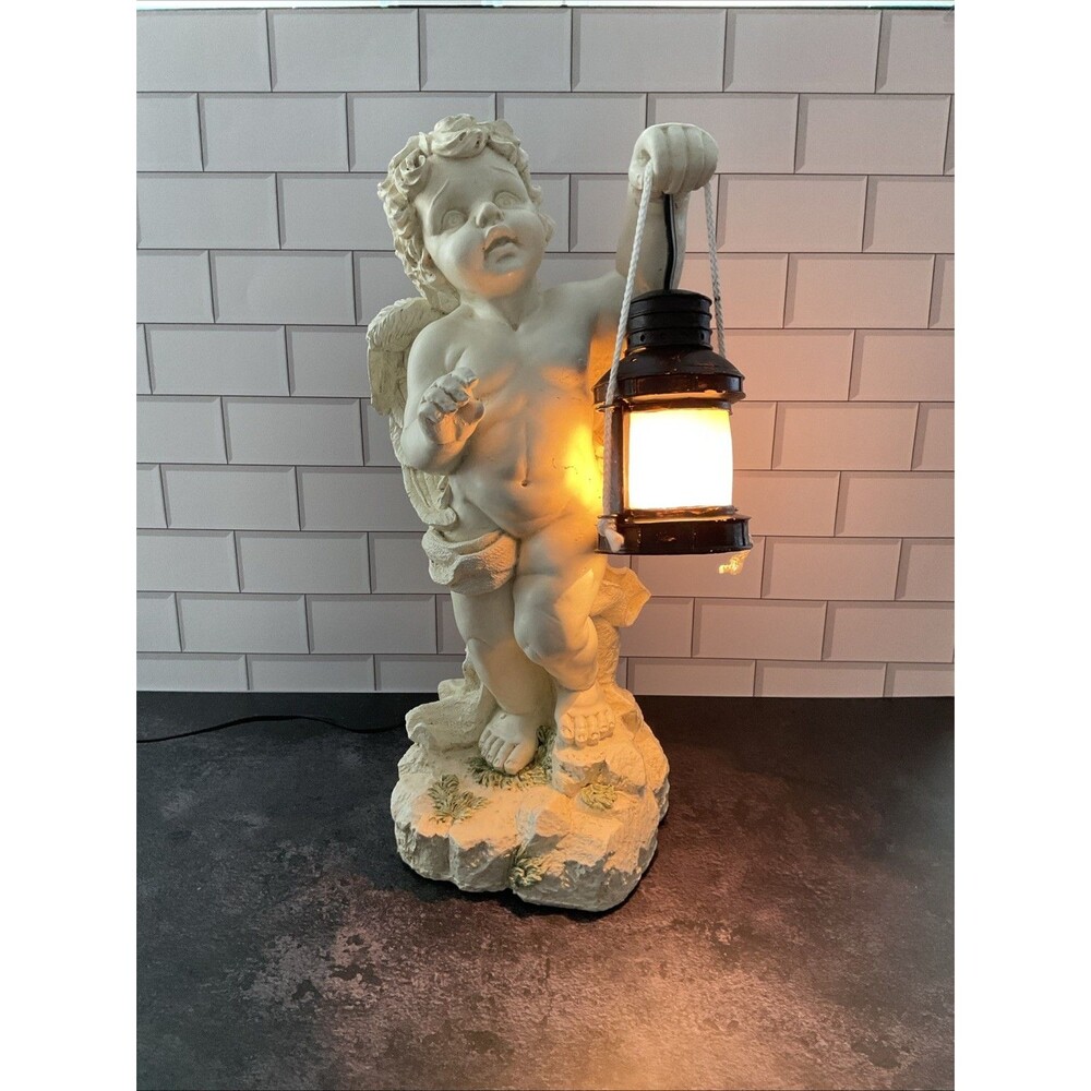Vintage Cherub With Lantern Decor.18.5” Tall,base 7”,20” Cord